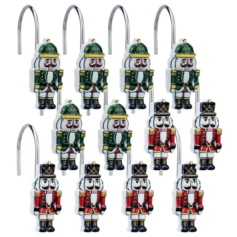 12 Pack Christmas Shower Curtain Hooks - Resin Hand-Painted Nutcracker Design...